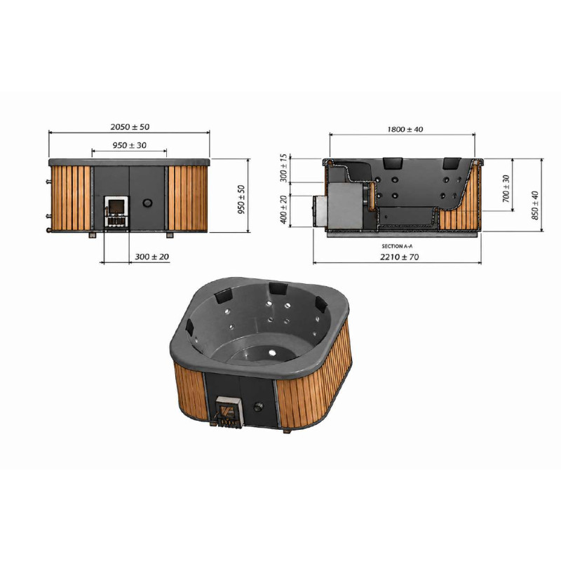 Quadro Round Wood-Fired Hot Tub – Integrated Stove Quadro Round Wood-Fired Hot Tub – Integrated Stove
