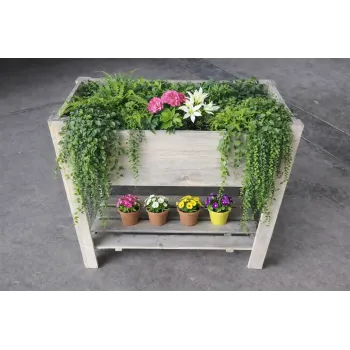 WOODEN BOX 80 x 40 x 78 cm DECORATIVE with two shelves in grey color