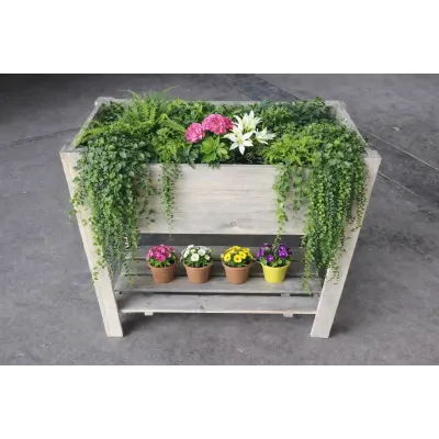 WOODEN BOX 80 x 40 x 78 cm DECORATIVE with two shelves in grey color