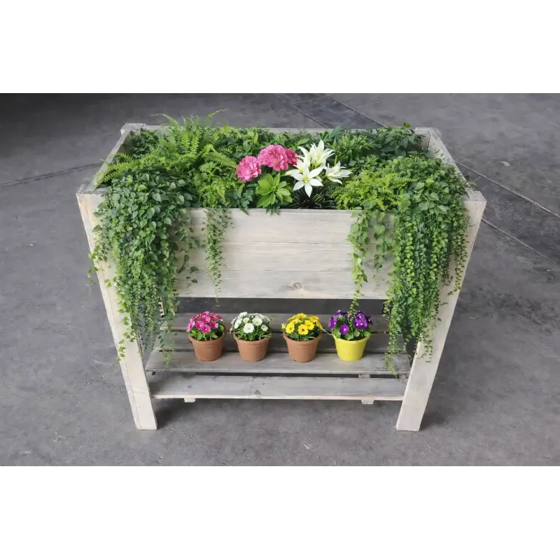 WOODEN BOX 80 x 40 x 78 cm DECORATIVE with two shelves in grey color