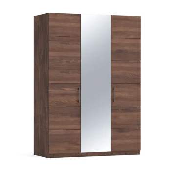 Catrine Eco 3-door wardrobe with mirror - 58.5x140x197cm - Walnut - Consolidated/Oxia