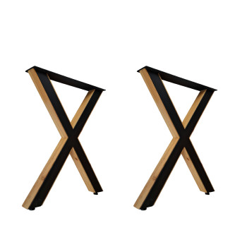Table legs "X" metal black painted with dekor oak